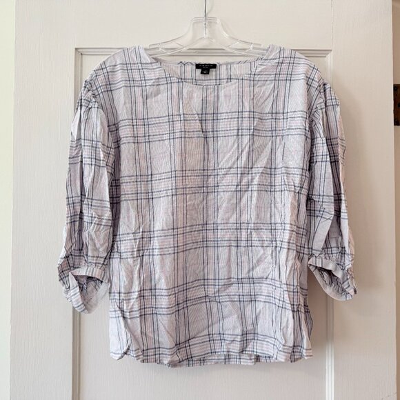 Ann Taylor | Plaid Balloon Sleeve Top - Picture 2 of 10